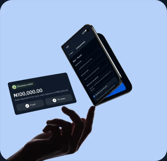 A phone showing a giveaway wallet with ₦100,000.00 held in a hand.